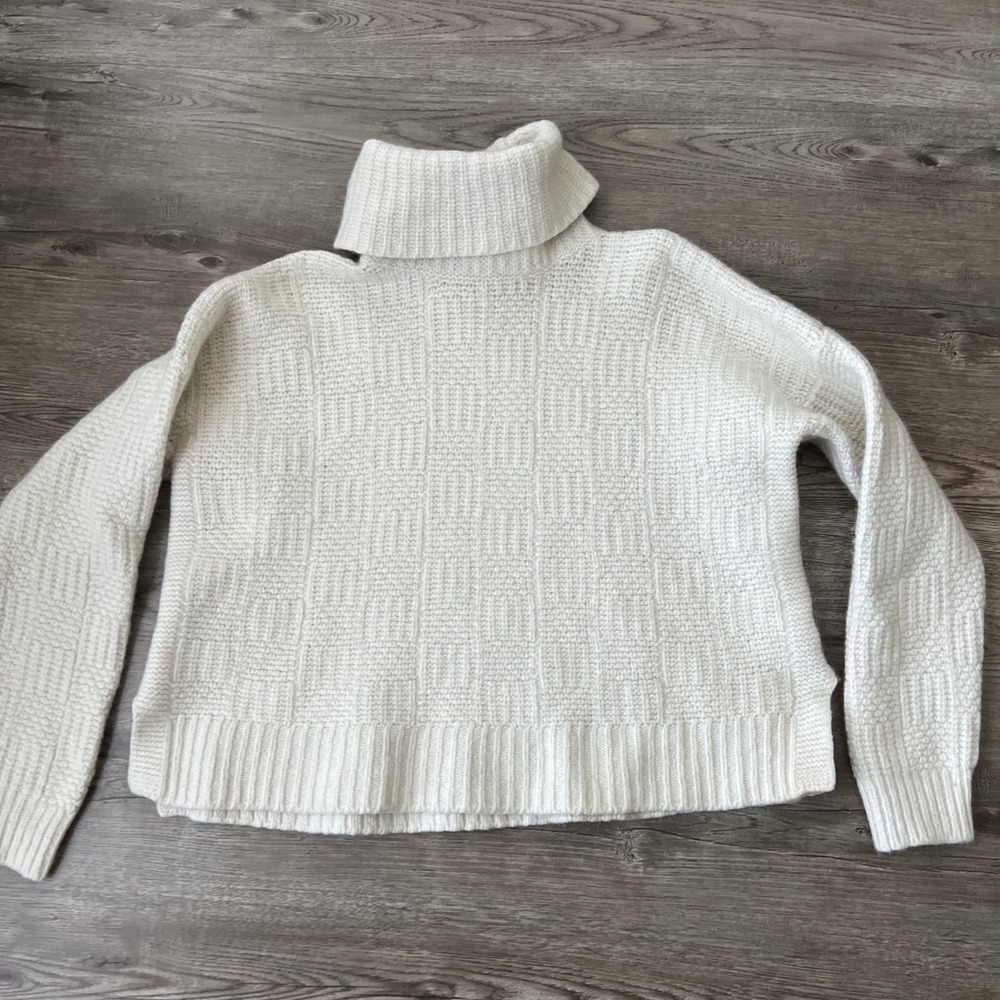 Madewell Turtleneck Crop Sweater Womens Medium Ivory Boxy Wool Alpaca Knit